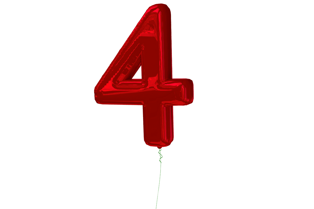 Red Balloon Number 4 on Transparent Background for Celebrations