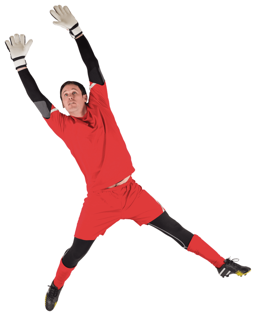 Goalkeeper Jumping in Air Transparent Background Soccer Action