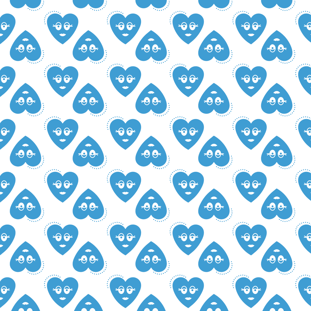 Blue Hearts with Faces Pattern on Transparent Background