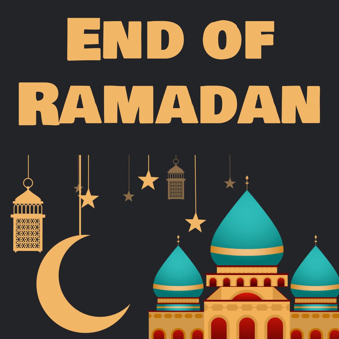 Eid al-Fitr Celebration with Mosque and Crescent Moon