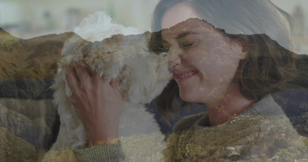 Cozy Moment with Dog and Overlaid Scenic Mountain View