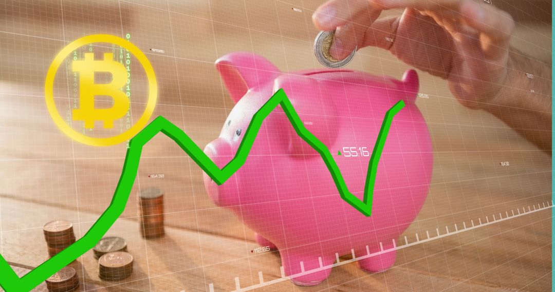 Piggy Bank with Coin and Bitcoin Growth Chart