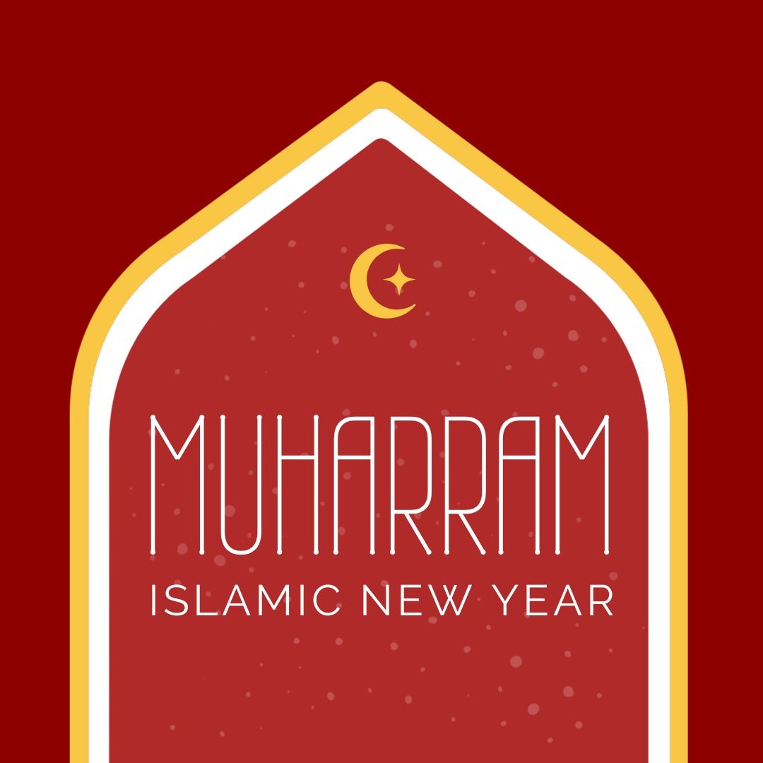Illustration of muharram islamic new year text with moon and star on maroon background - Download Free Stock Templates Pikwizard.com