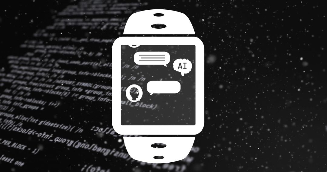 AI Chat Interface on Smartwatch Over Casting Code Background