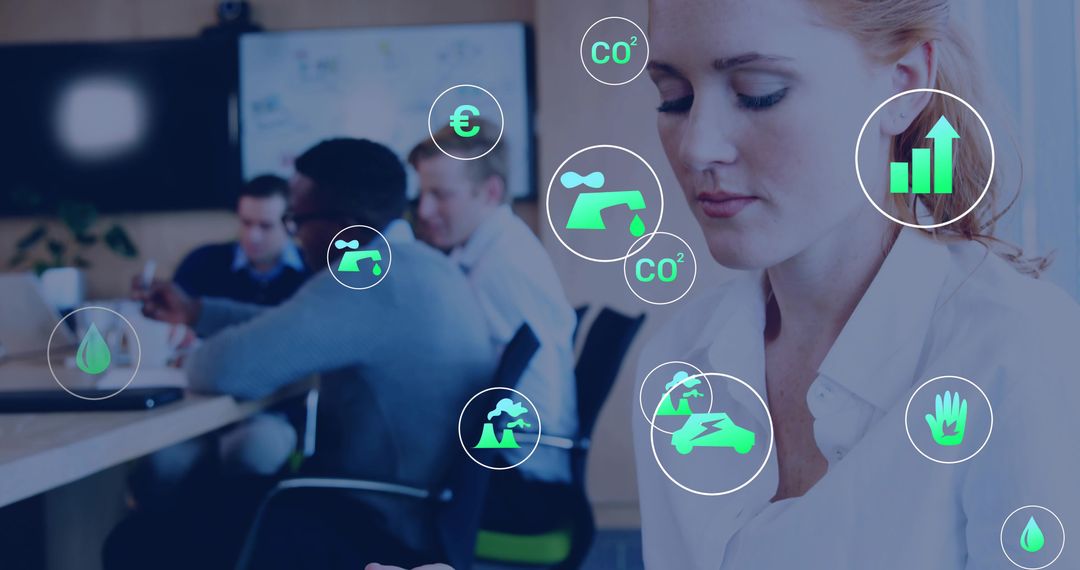 Professional Analyzing Tablet with Sustainability Data in Modern Boardroom