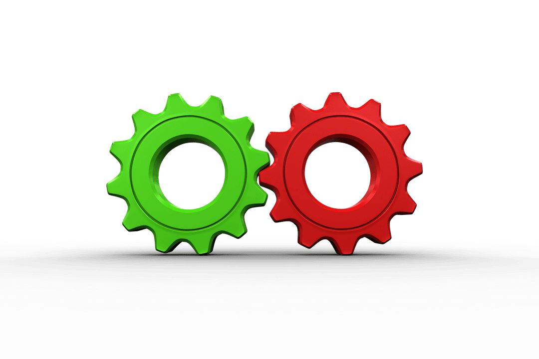 Colorful Green and Red Gears on Transparent Background