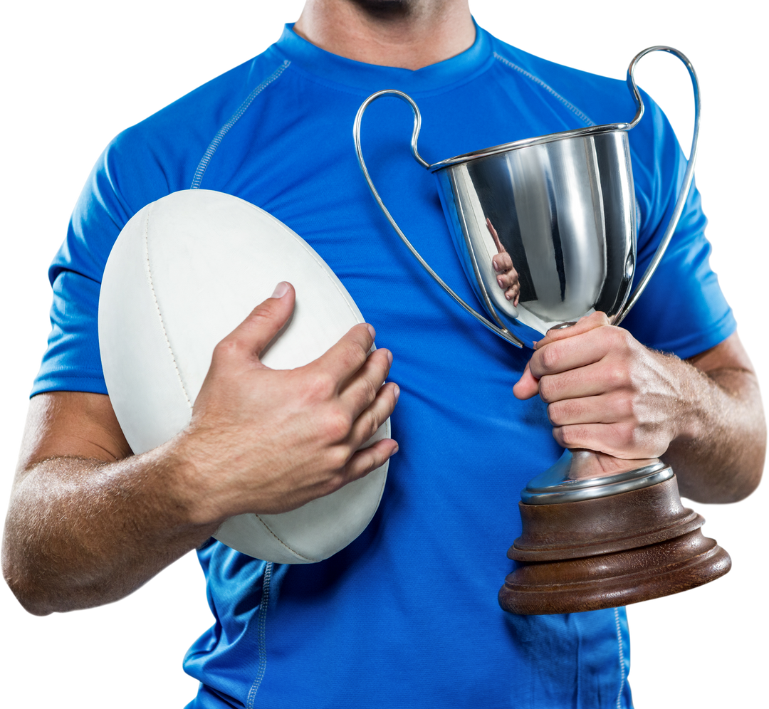 Rugby Player Triumphantly Holding Trophy and Ball Transparent - Download Free Stock Images Pikwizard.com