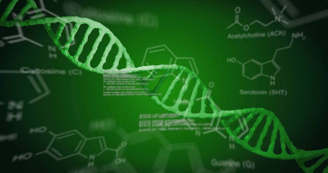 DNA Strand with Scientific Data Overlaying Technology Background