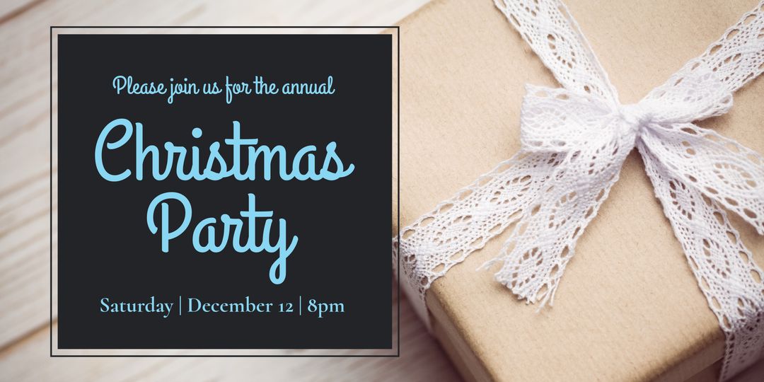 Elegant Christmas Party Invitation with Gift and Lace Bow