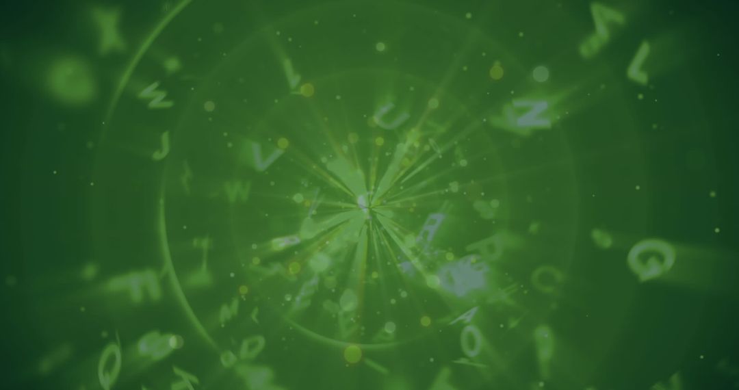 Glowing Green Digital Cyber Space with Floating Letters