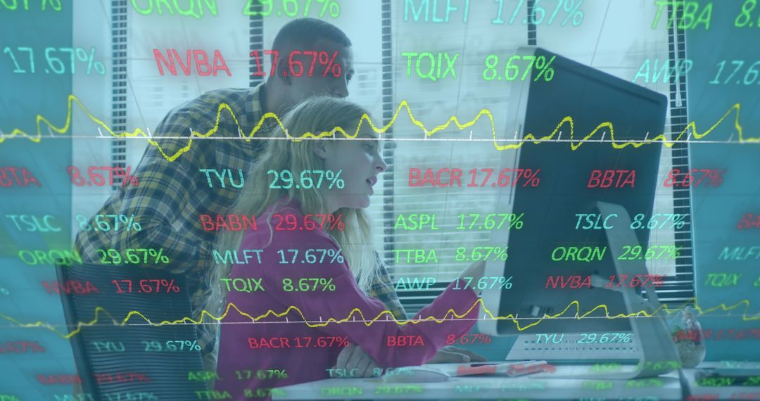 Team Analyzing Stock Market Data in Office Environment