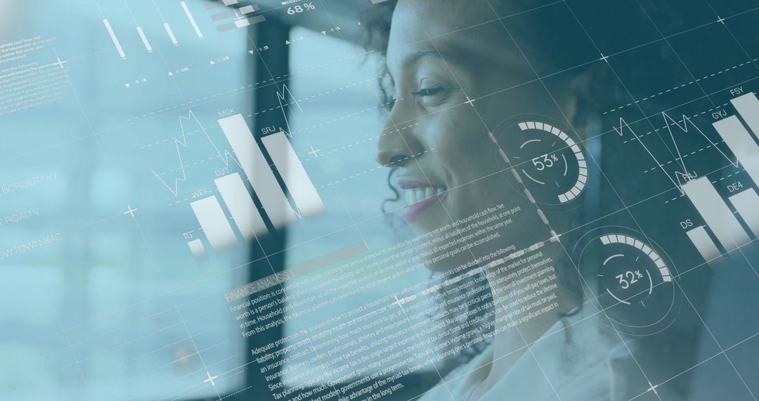 Businesswoman Analyzing Financial Data with Digital Interface