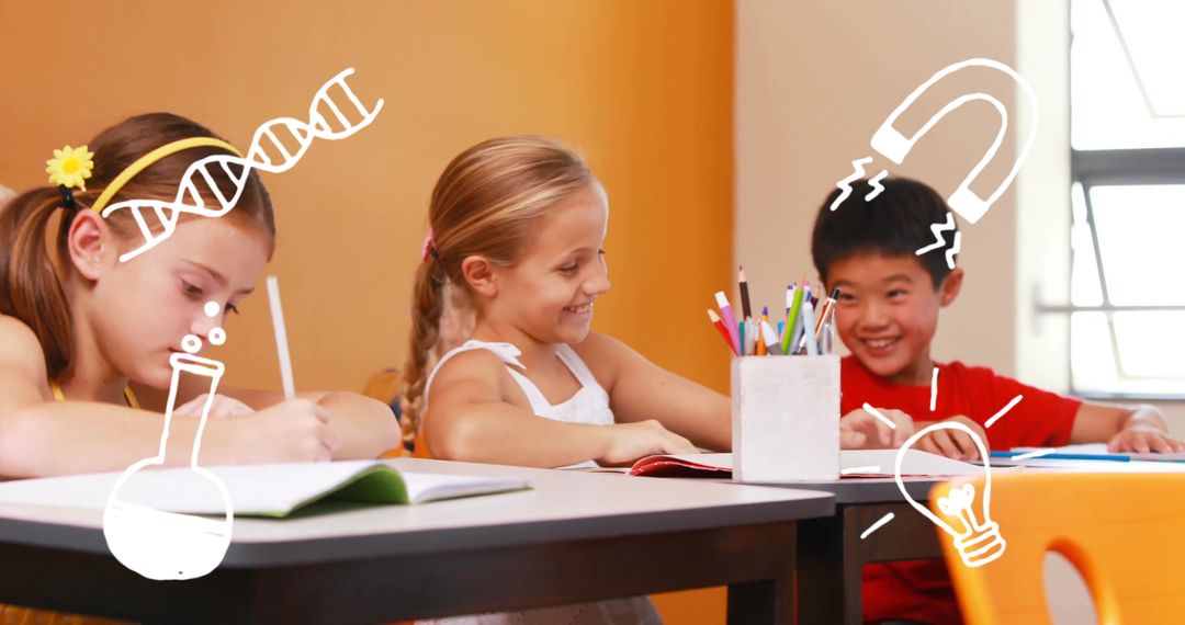 Happy Diverse Children Learning in Science Classroom