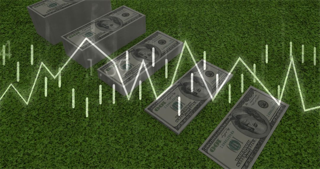 US Dollar Banknotes with Financial Graph on Grass