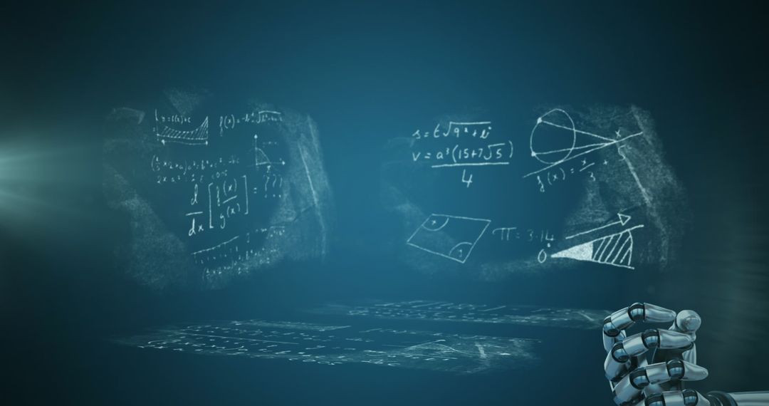 Futuristic Robot Hand with Digital Mathematics Concepts