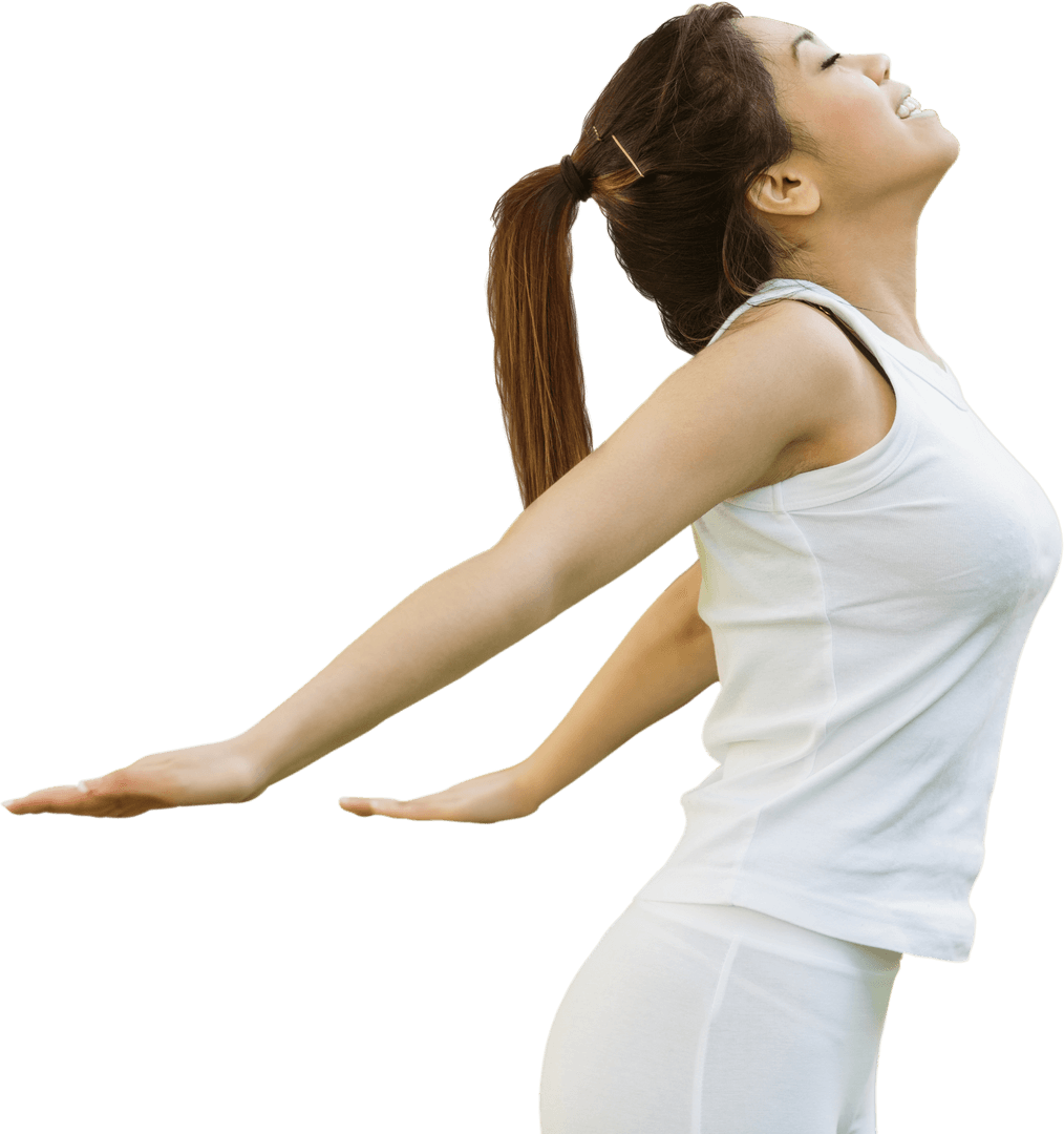 Joyful Woman Enjoying Nature with Open Arms - Transparent Background