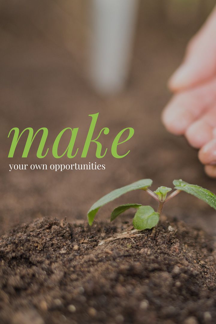 Hand Nurturing Plant Symbolizing Growth and Opportunities