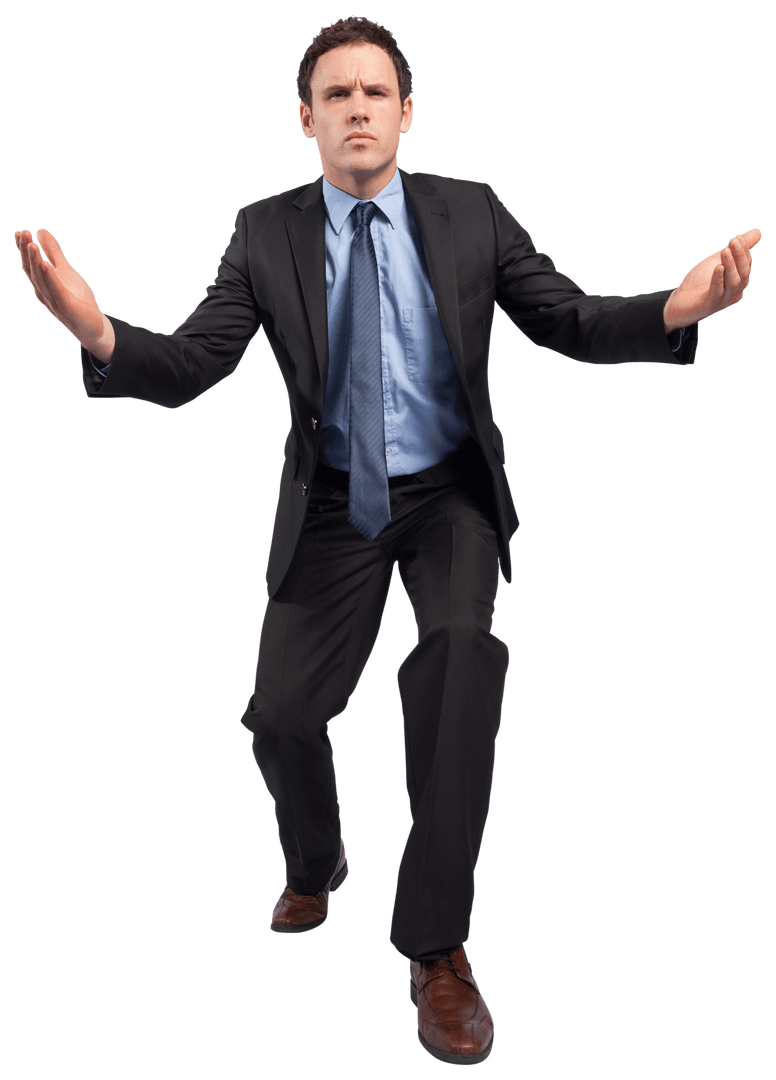 Confident Businessman in Suit with Arms Outstretched Transparent