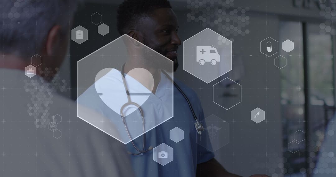 Diverse Doctors Discussing Medical Data with Digital Interface