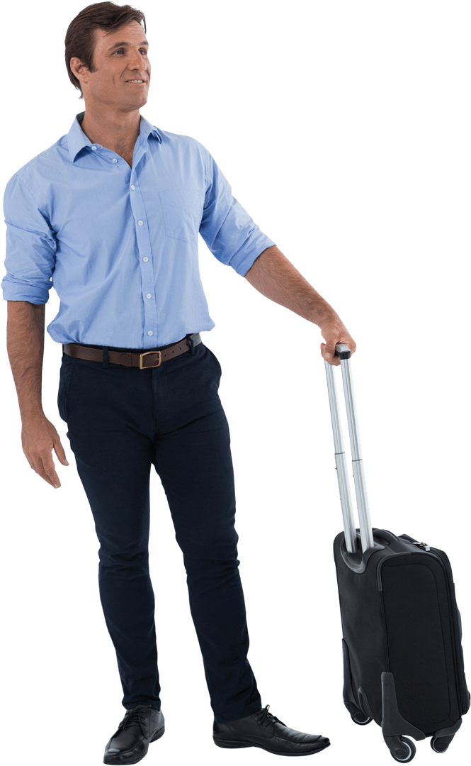 Smiling Businessman Holding Luggage on Transparent Background