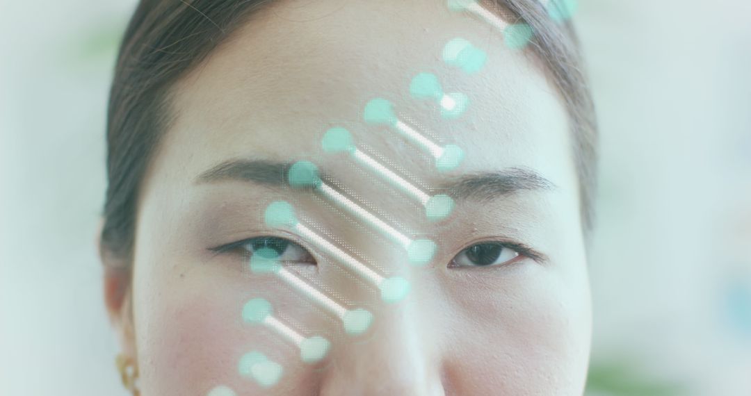 DNA Strand Over Female Face Conceptual Symbol of Genetic Research