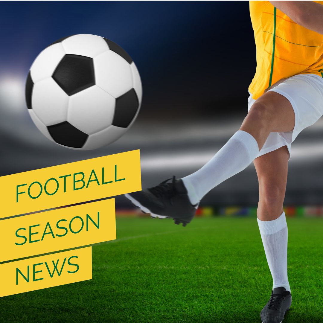 Football Season News with Male Player Kicking Ball on Stadium Field - Download Free Stock Templates Pikwizard.com