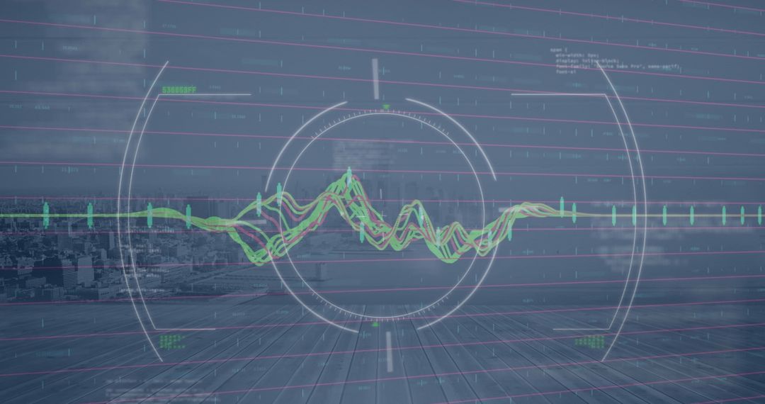 Futuristic Data Analysis Overlaying Cityscape Digital Interface