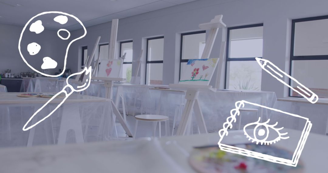 Art Classroom with Creative Sketch Elements Background