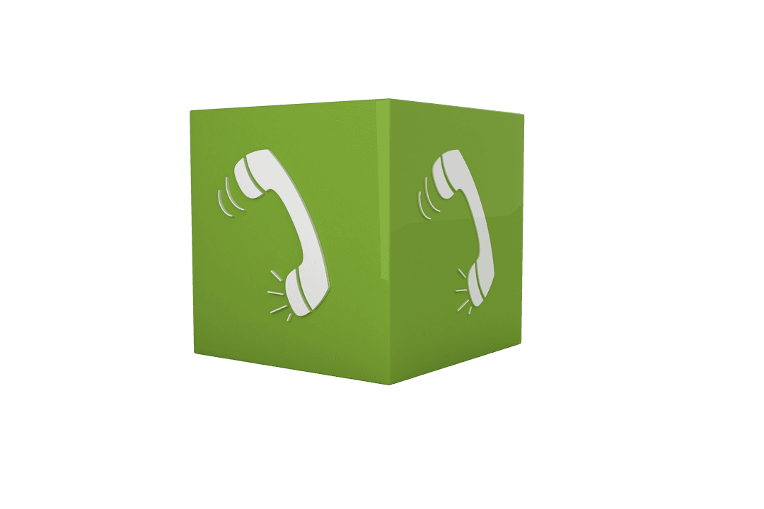 Green Cube with Phone Icon on Transparent Background for Communication Use