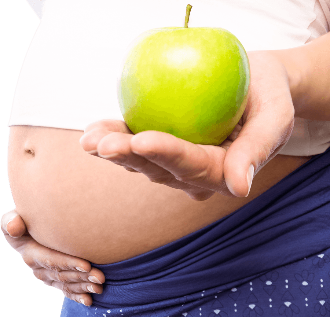 Pregnant Woman Holding Green Apple for Healthy Eating Concept