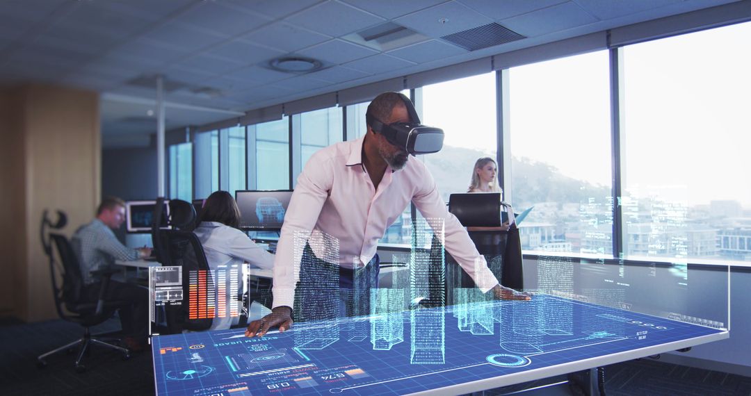 Business Professional Using VR Technology with Futuristic Digital Interface
