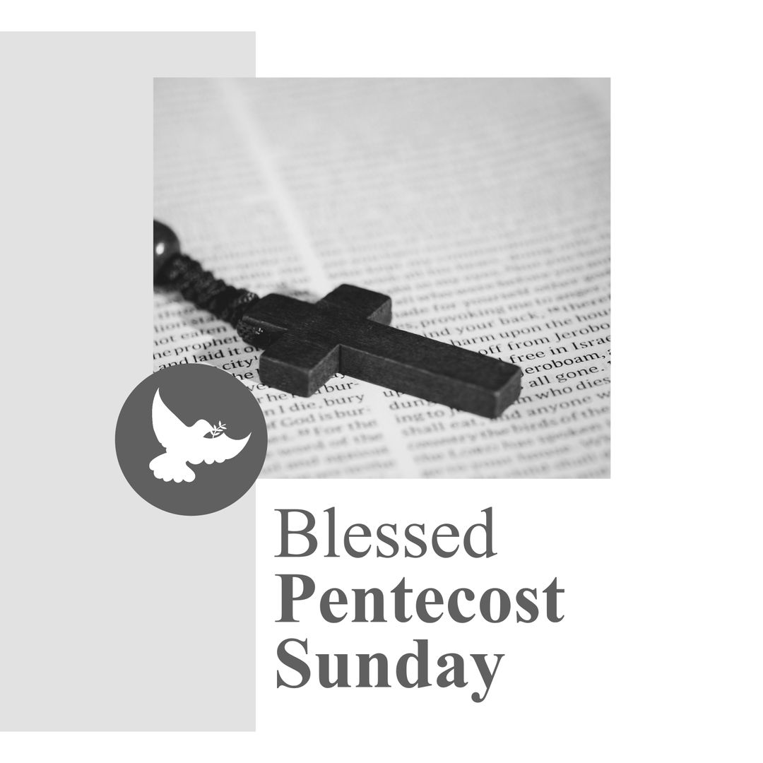 Rosary with Cross on Bible for Pentecost Celebration