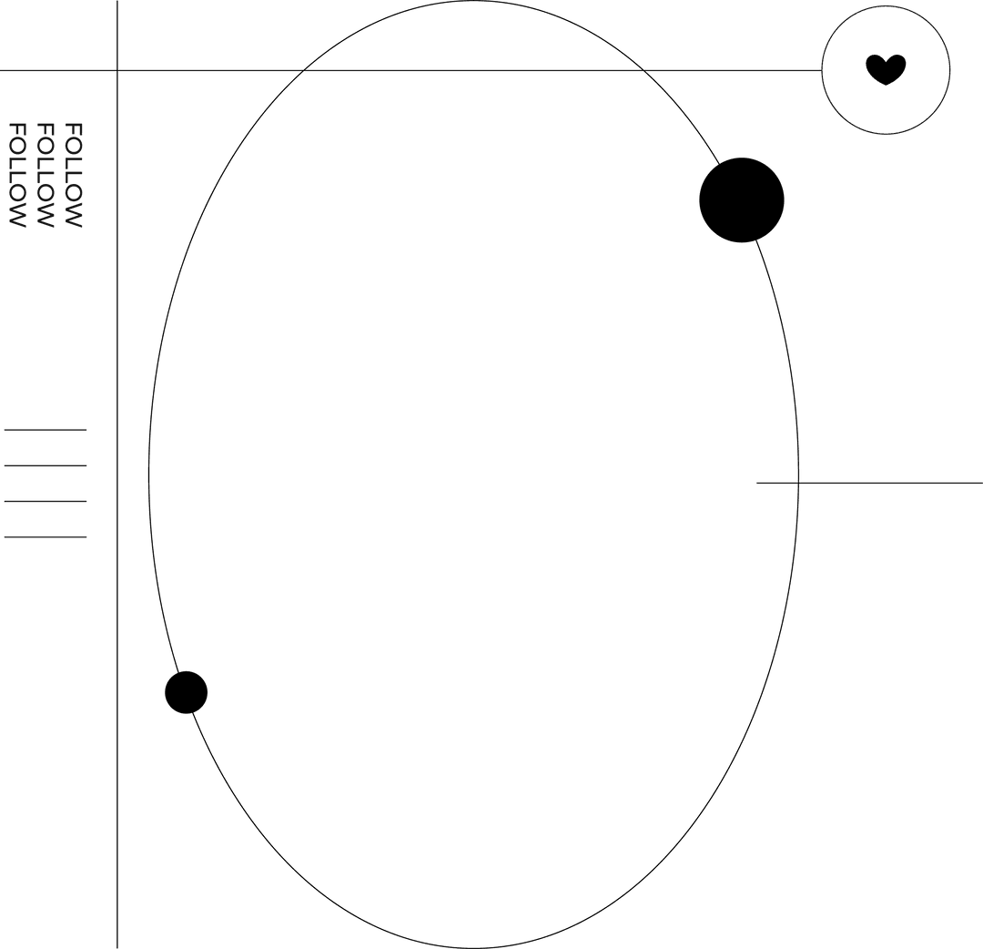 Transparent abstract orbit diagram with ellipse and heart node