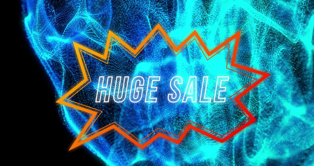 Huge Sale Announcement with Dynamic Blue Graphics