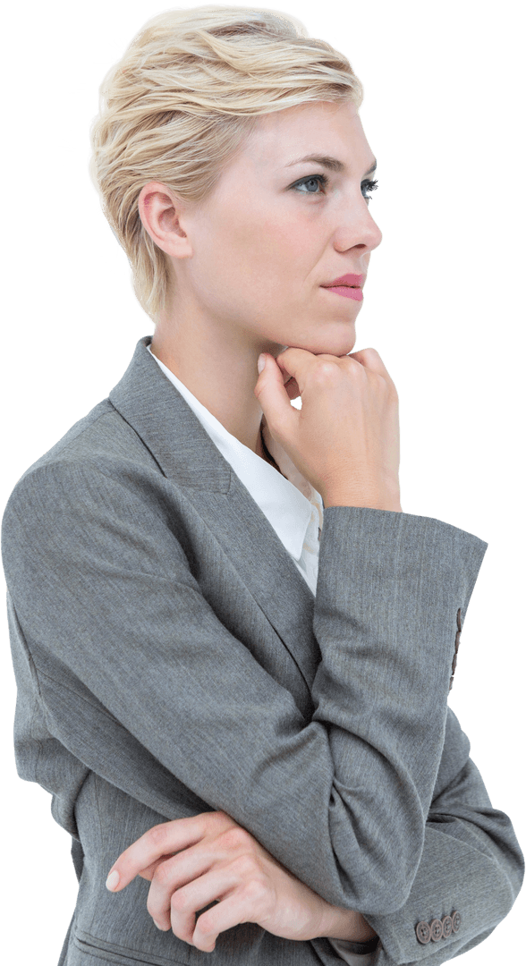 Thoughtful Businesswoman Transparent Isolated Pose