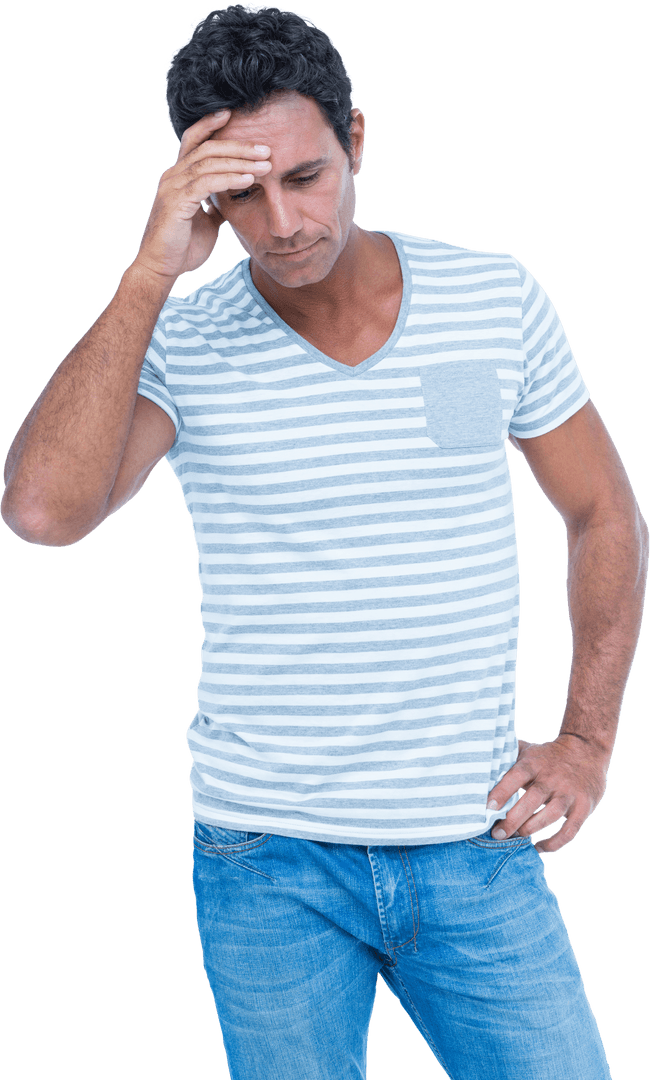 Thoughtful Caucasian Man Isolated on Transparent Background