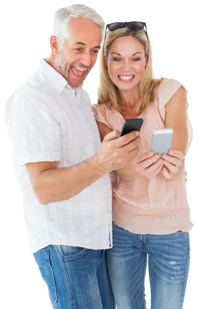 Happy Mature Couple Viewing Smartphones Transparent Background - Download Free Stock Images Pikwizard.com