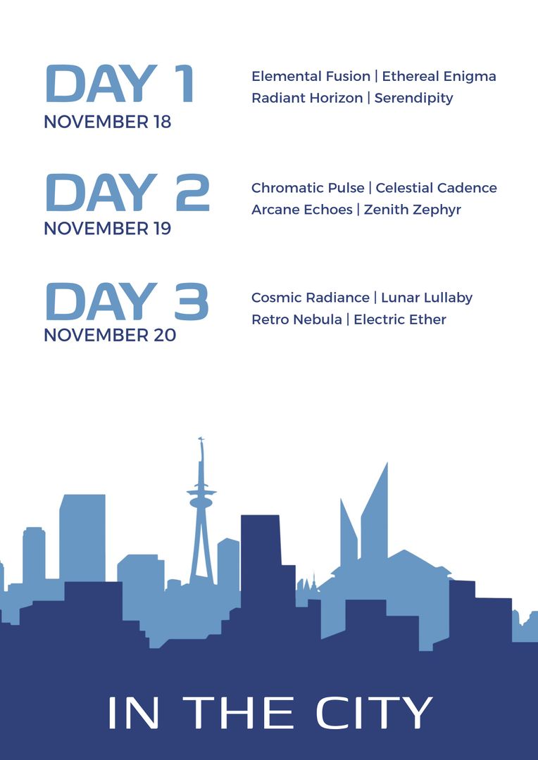 Three-Day Event Schedule with Urban Skyline in Background - Download Free Stock Templates Pikwizard.com