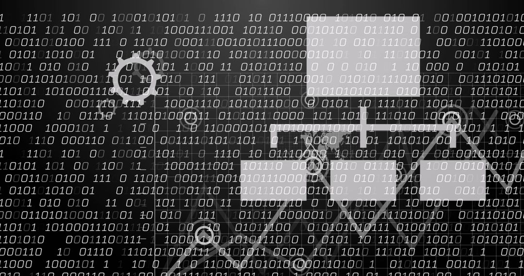 Digital Data Processing Interface on Binary Code Background