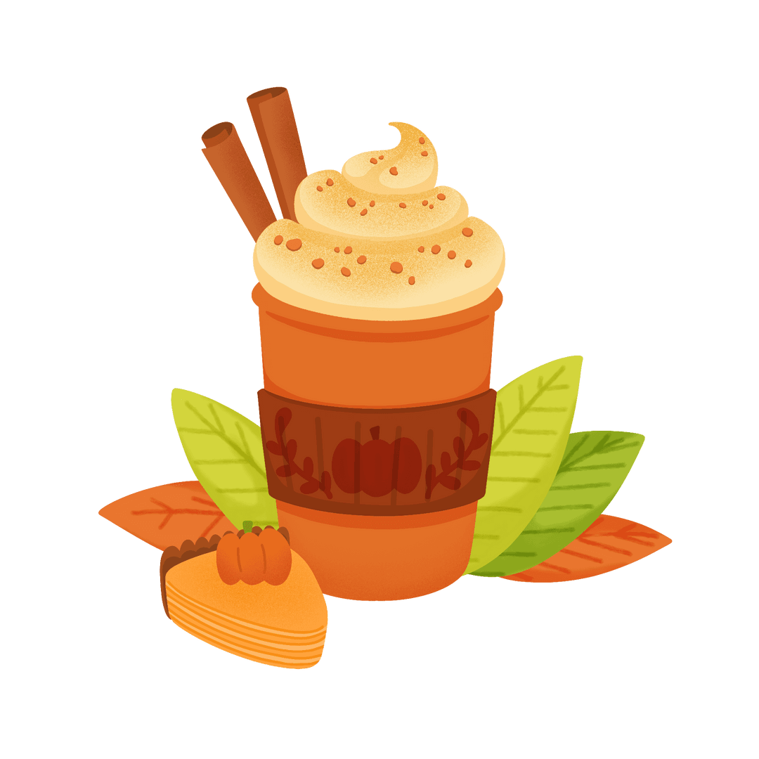 Transparent Pumpkin Spice Latte and Pie for Autumn Theme
