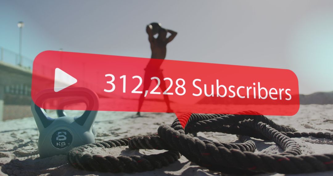 Subscriber Count Overlay with Man Exercising on Beach