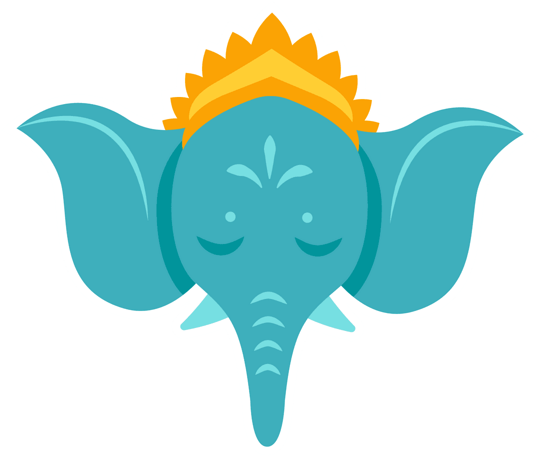 Turquoise Elephant Icon with Regal Crown on Transparent Background