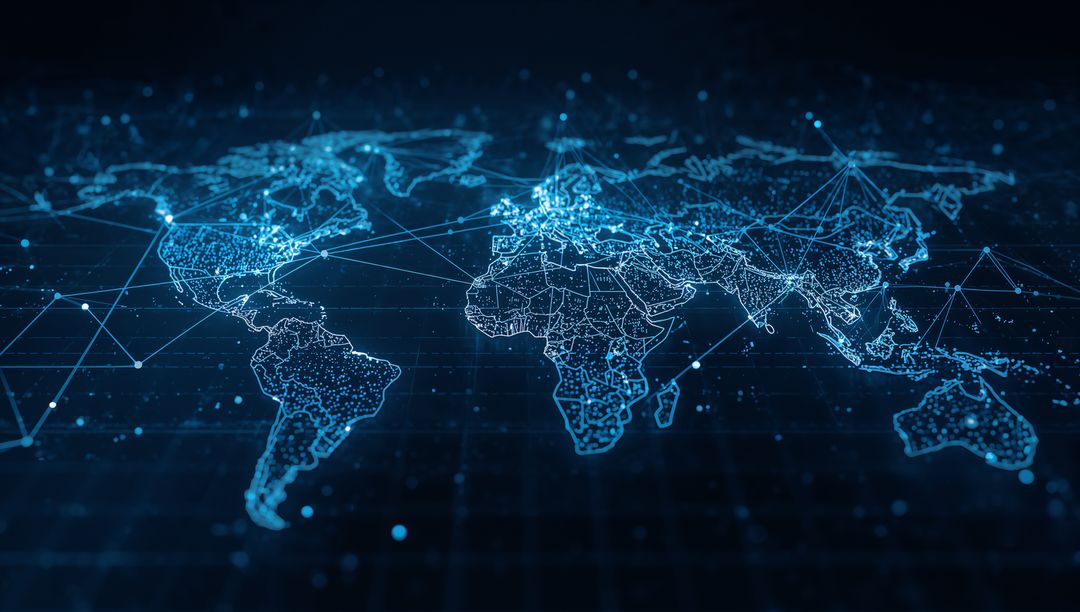 Glowing Digital World Map with Network Connections