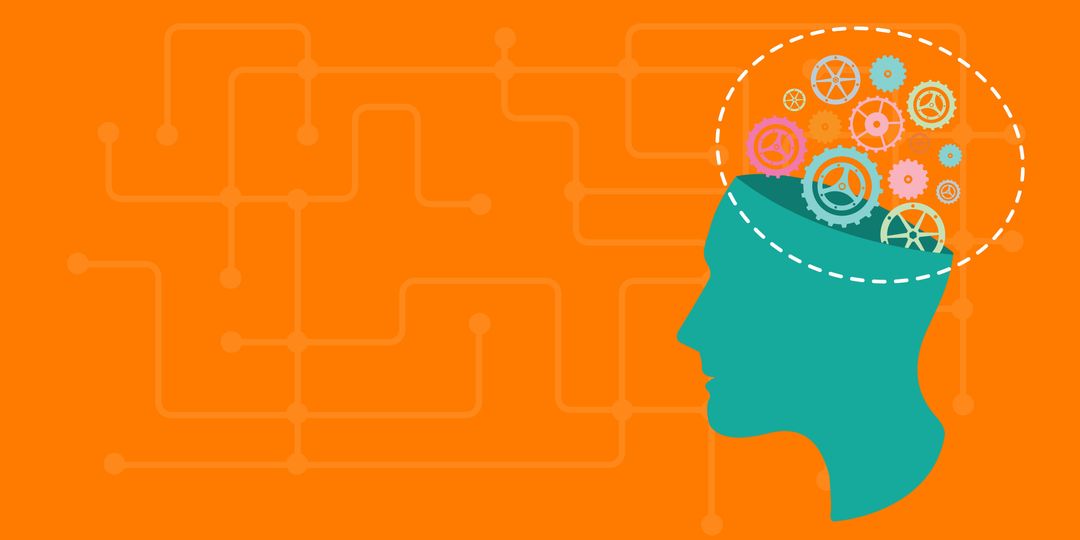 Human Head Silhouette with Gears Illustrating Innovation and Intellect