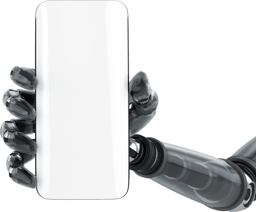 Robot Hand Holding Smartphone with Blank Screen Transparent