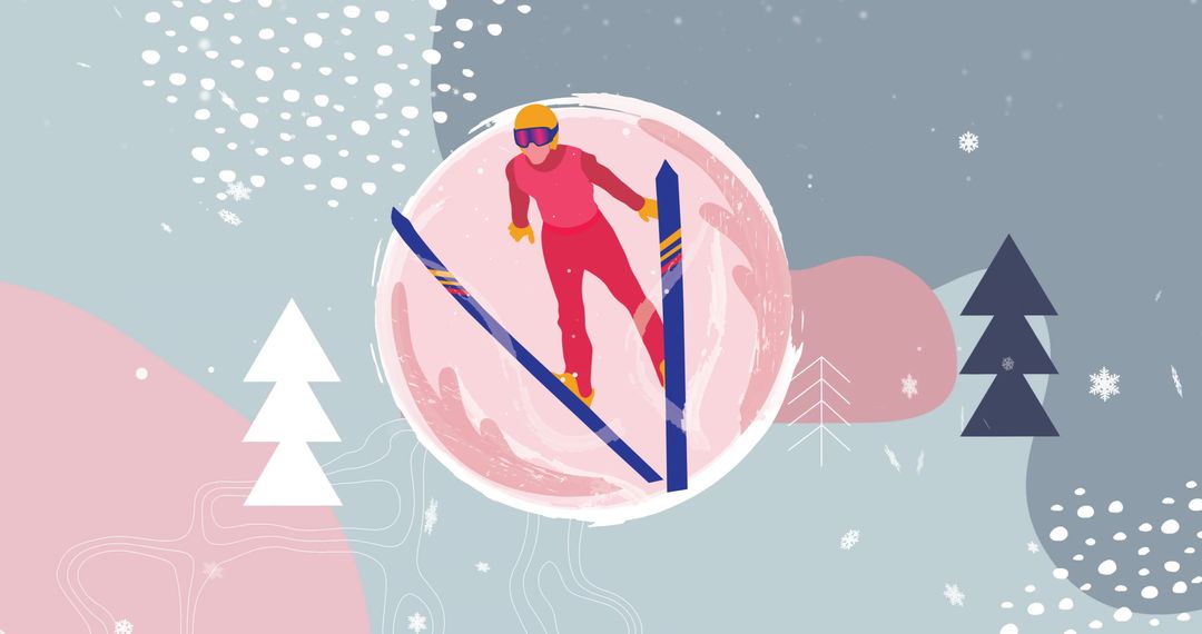 Artistic Ski Jumper in Winter Wonderland Scene