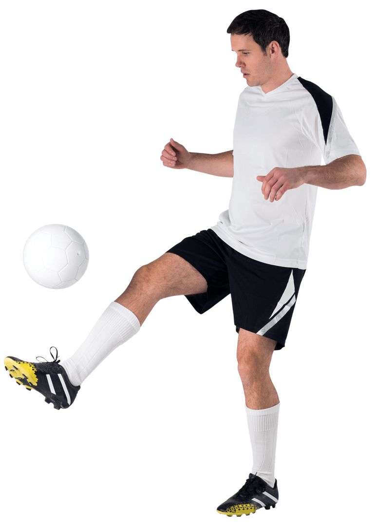 Transparent Football Player Kicking Ball in Athletic Action Pose