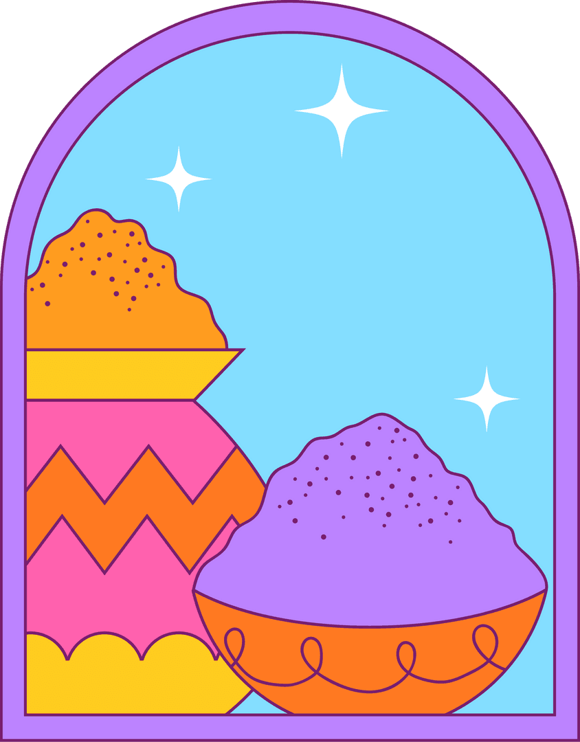 Vibrant Festive Heaps in Celebratory Pots on Transparent Background