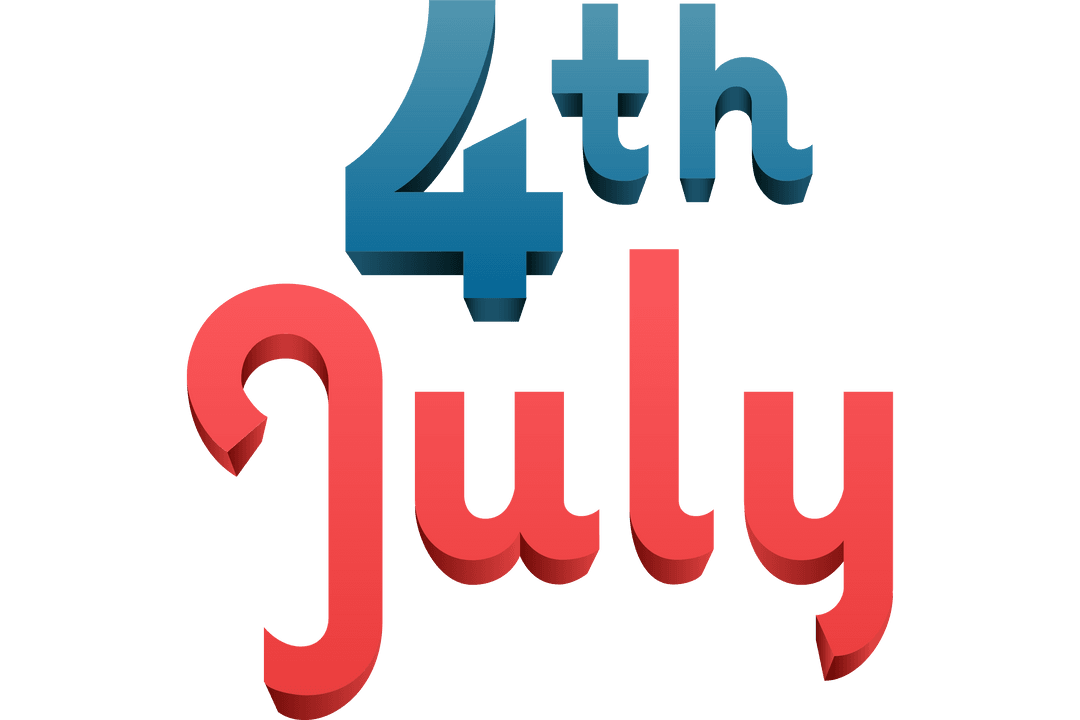 4th of July Text on Transparent Background for Celebration Designs