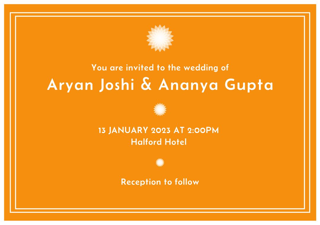 Yellow Wedding Invitation Card for Aryan Joshi and Ananya Gupta with Event Details - Download Free Stock Templates Pikwizard.com